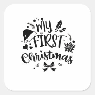 Sticker Carré Le premier Noël de bébé en famille assorti