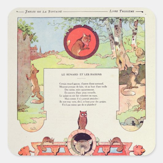 Sticker Carré Le renard et le raisin (Devant)