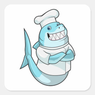 Sticker Carré Le requin comme chef avec tablier de Cuisine