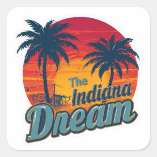 Sticker Carré Le rêve de l'Indiana Rétro Palmiers Coucher de sol