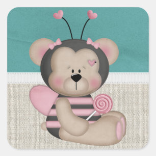 Sticker Carré Le rose adorable gaffent l'ours d'abeille