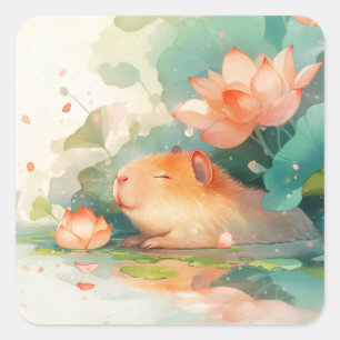 Sticker Carré Le Sanctuaire de Lotus du Capybara