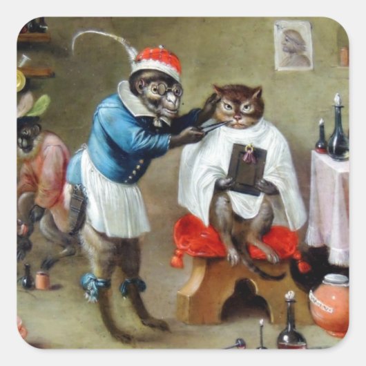 Sticker Carré Le singe barbier (Devant)