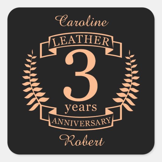 Sticker Carré Leather 3 ans mariage anniversaire (Devant)