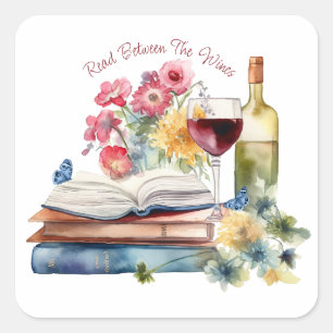 Sticker Carré Lecteur de livres entre les vins