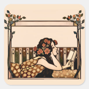 Sticker Carré Lecteur vintage Art Nouveau