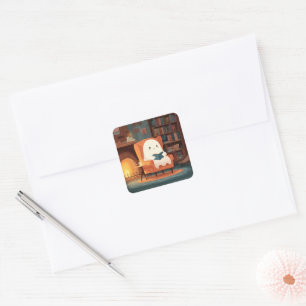 Sticker Carré Lecture De Fantôme Par Une Cheminée - Feuille D'Ét