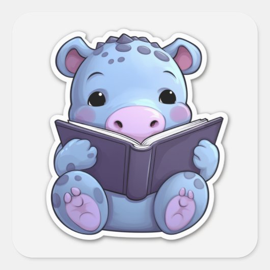 Sticker Carré Lecture Hippo mignonne (Devant)