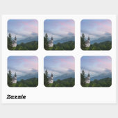 Sticker Carré L'église avec les Alpes au coucher du soleil (Feuille)
