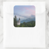 Sticker Carré L'église avec les Alpes au coucher du soleil (Sac)