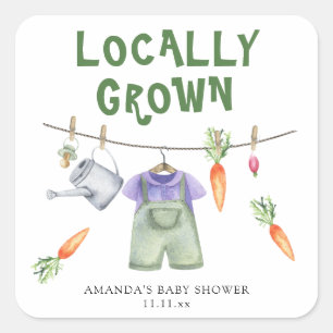 Sticker Carré Légumes cultivés localement bébé douche aquarelle 