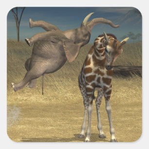 Sticker Carré L'éléphant saute par-dessus la girafe