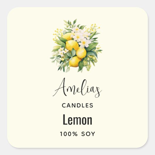 Sticker Carré Lemon Bouquet with White Blossom - Candle Business (Devant)