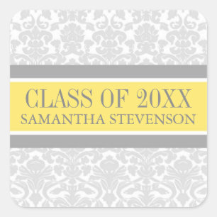 Sticker Carré Lemon Grey Damask Graduation Custom Année Nom