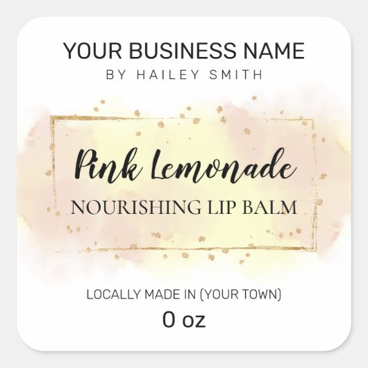 Sticker Carré Lémonade rose Flavé Pastel Rose Jaune Lip Balm (Devant)