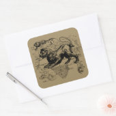 Sticker Carré Leo Constellation Map Hevelius 1690 sur Taupe (Enveloppe)