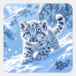 Sticker Carré Léopard bébé neige mignon fantastique
