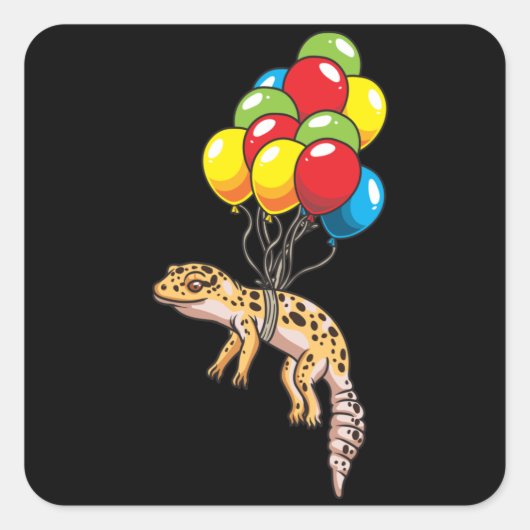 Sticker Carré Leopard Gecko Avec Balloons Cadeau (Devant)