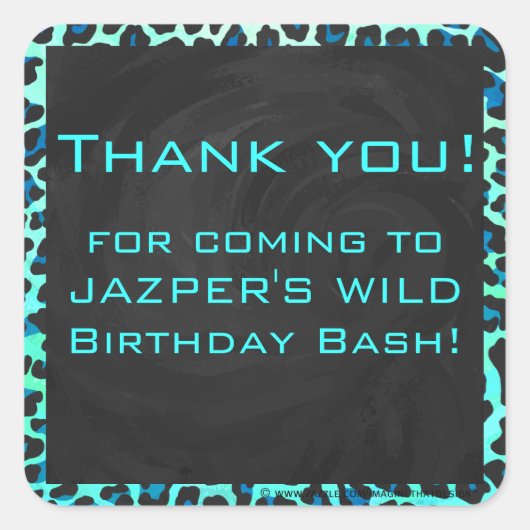 Sticker Carré Léopard noir et Turquoise (Devant)