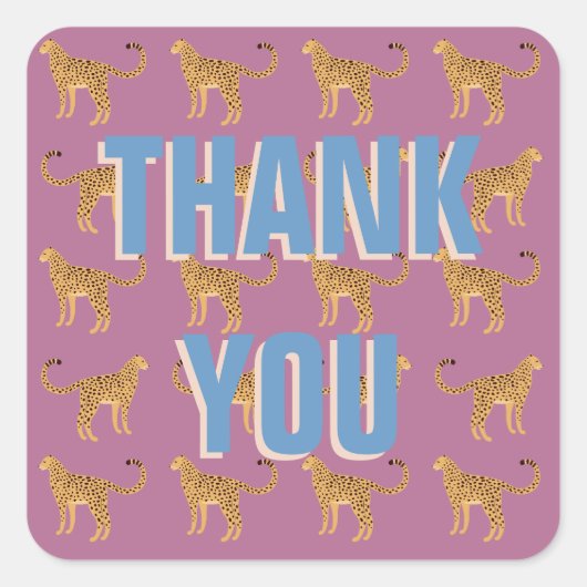 Sticker Carré léopard rose merci (Devant)