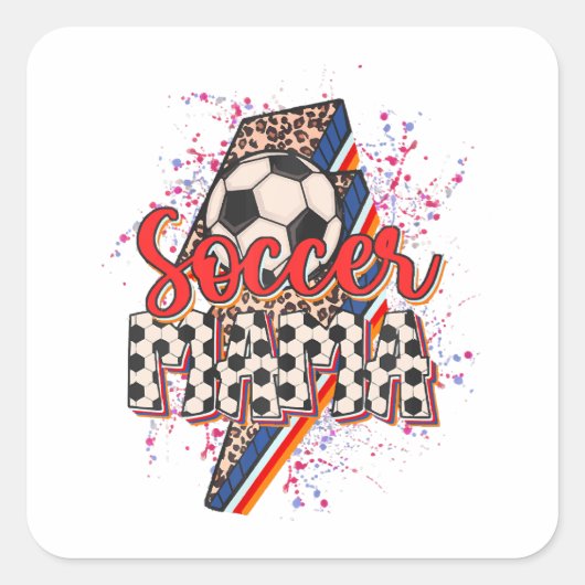 Sticker Carré Leopard Soccer Mama Éclair Bolt Sport Maman Mothe (Devant)