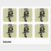 Sticker Carré Leprechaun avec Flûte (Feuille)