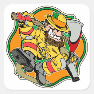 Sticker Carré Leprechaun Irish Firefighter