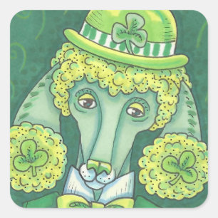 Sticker Carré LEPRECHAUN IRISH POODING, BÂTIMENTS DE CHIENS *Feu