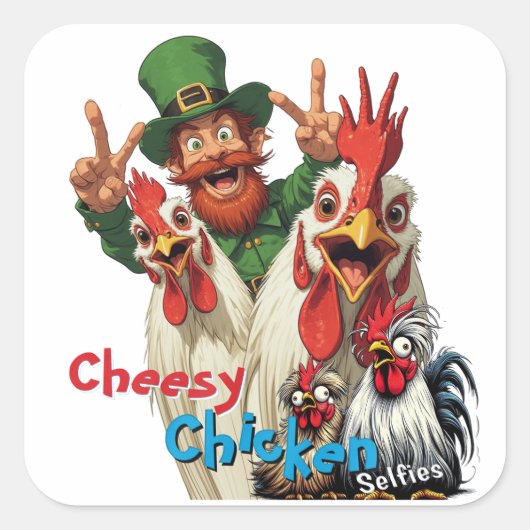 Sticker Carré "Leprechaun Selfie" Chessy Chicken Selfies (Devant)