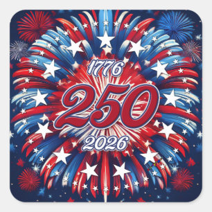 Sticker Carré Les 250 ans d'Amérique 1776-2026 Feux d'artifice R