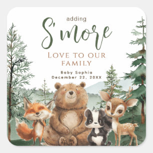 Sticker Carré Les animaux de bois baby shower S'mores Favorisent