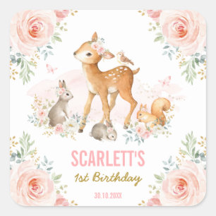 Sticker Carré Les animaux Girly de région boisée rougissent