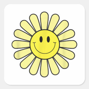 Sticker Carré les années 70 Jaune Sourire Fleur Chemise Joyeuse 
