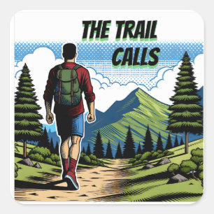 Sticker Carré Les appels de piste   Man Randonnée a Trail