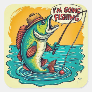 Sticker Carré Les aventures de pêche : le rêve d'un poisson devi