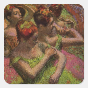Sticker Carré Les ballerines ajustant leurs robes (Edgar Degas)