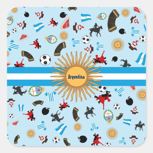 Sticker Carré Les célèbres objets argentins avec drapeau en face (Devant)