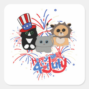 Sticker Carré Les chats adorables Happy 4 juillet