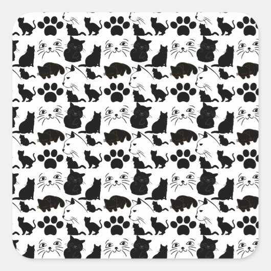 STICKER CARRÉ LES CHATS NOIRS PAPIER MOTIF EN WRAPPER JETTE PILL (Devant)