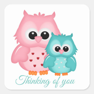 Sticker Carré Les chouettes mignons qui pensent à vous