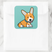 Sticker Carré Les Corgis de corgi poursuivent le Pembroke (Sac)