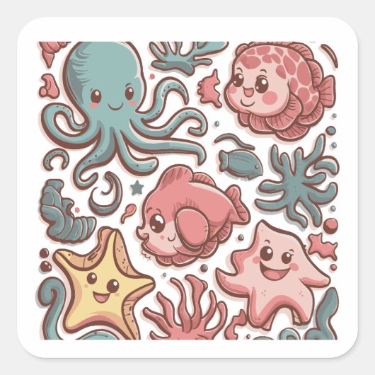 Sticker Carré Les Créatures Mer Cute (Devant)