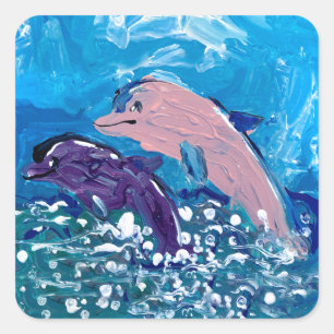 Sticker Carré Les dauphins "L'art des enfants"