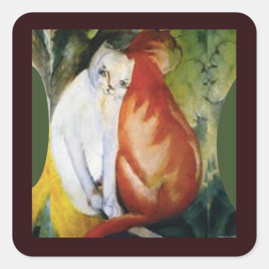 Sticker Carré Les deux chats, Art de Franz Marc (Devant)