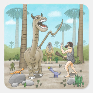 Sticker Carré Les dinosaures rencontrent l'âge de pierre