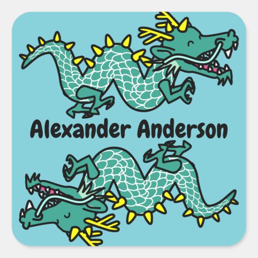 Sticker Carré Les dragons chinois mignons personnalisent (Devant)