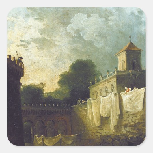 Sticker Carré Les femmes-laveuses dans la douve d'une villa ital (Devant)