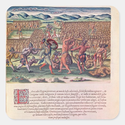 Sticker Carré Les Français aident les Indiens dans la bataille (Devant)