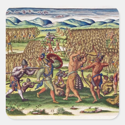 Sticker Carré Les Français aident les Indiens dans la bataille (Devant)