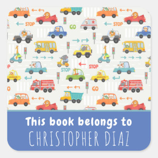Sticker Carré Les Garçons Mignons Transport Ce Livre Appartient 